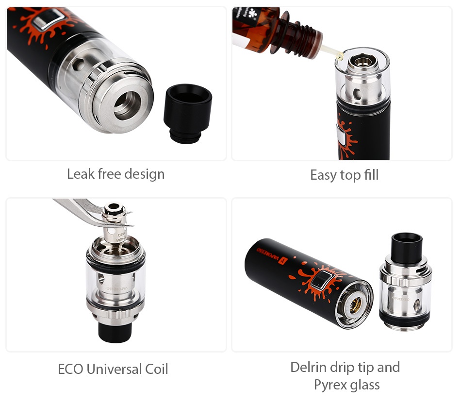 Vaporesso VECO SOLO Starter Kit 1500mAh Leak free desian Easy top ECO Universal co Delrin drip tip and Pyrex glass