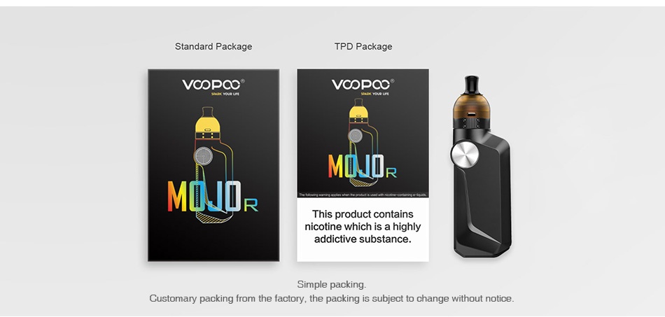 VOOPOO MOJO R 88W TC Kit 2600mAh VCOPCC R MOJOR This product contains nicotine which is a highly Customary packing from the factory  the packing is subject to change without notice