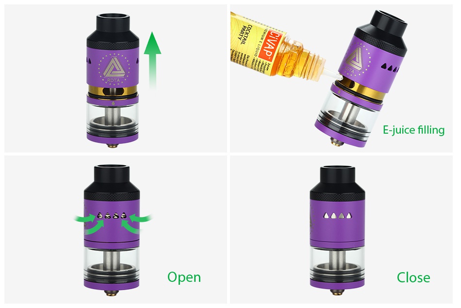 IJOY Limitless RDTA Classic Edition 6.9ml E juice filling    Open Close