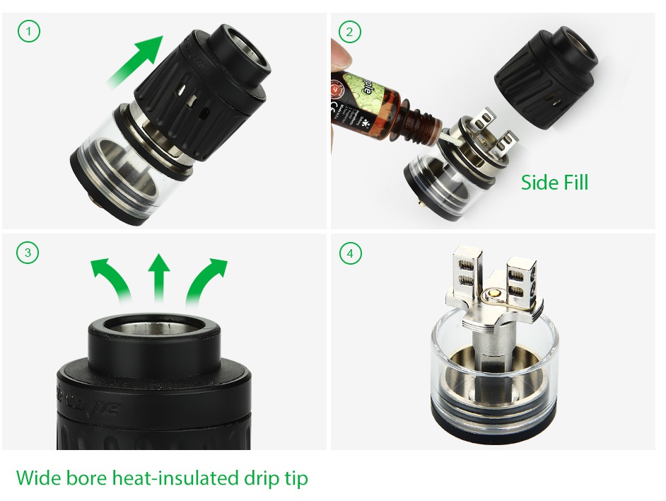 GeekVape Karma RDTA/RDA Tank Side fill Wide bore heat insulated drip tip