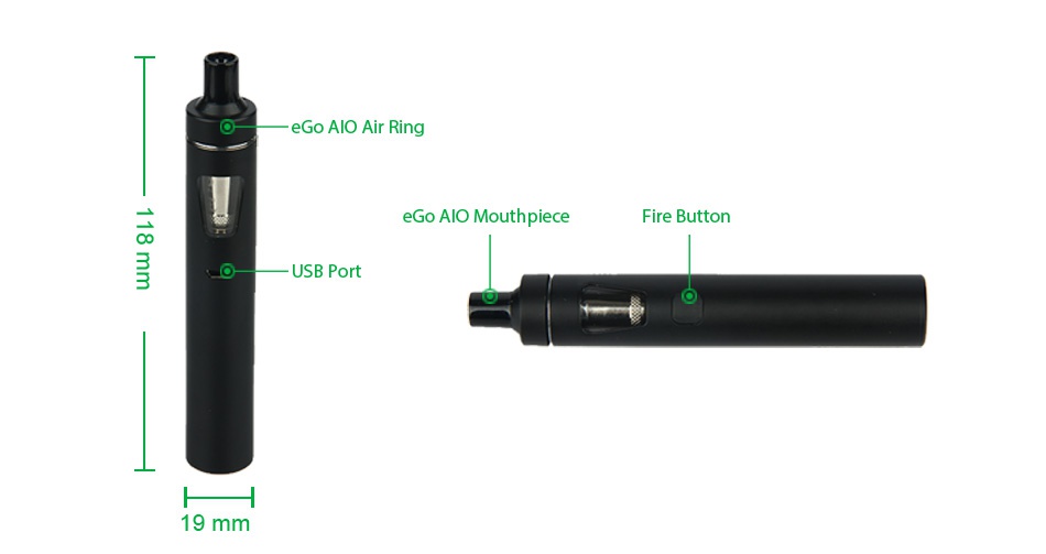 Joyetech eGo AIO Quick Start Kit 1500mAh eGo Alo Air Ring e Go AlO Mouthpiece Fire Button SB Port 19 mm