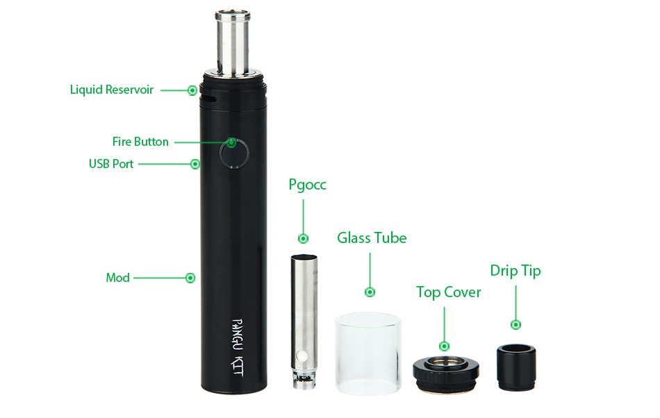 Kangertech PANGU Starter Kit 2500mAh Liquid Reservoir   Fire button USB Port Pacc Glass Tube Drip ti Top Ce