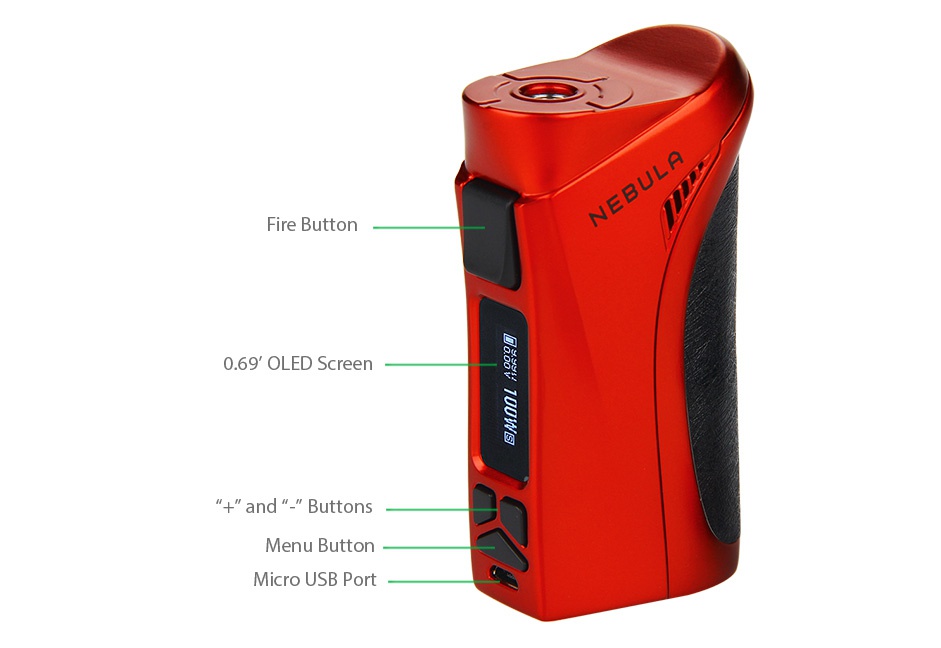 Vaporesso Nebula 100W TC Kit with Veco Plus Tank 2ml Fire button 0 69 OLED Screen d    Buttons Menu button Micro UsB port