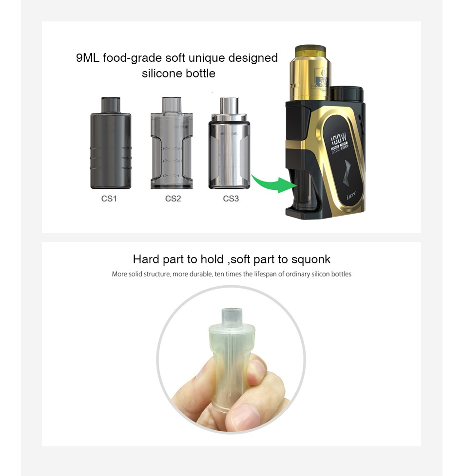 IJOY CAPO Squonk Bottle 9ML food grade soft unique designed silicone bottle CS1 CS2 Hard part to hold  soft part to squonk More solid structure  more durable  ten times the lifespan of ordinary silicon bottles