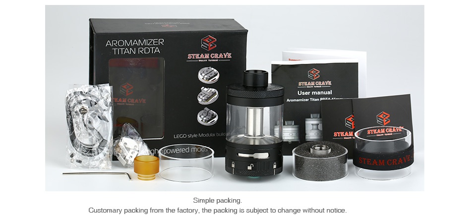 Steam Crave Aromamizer Titan RDTA 28ml AROMAMIZER TITAN RDTA   powered Simple packing Customary packing from the factory the packing is subject to change without notic