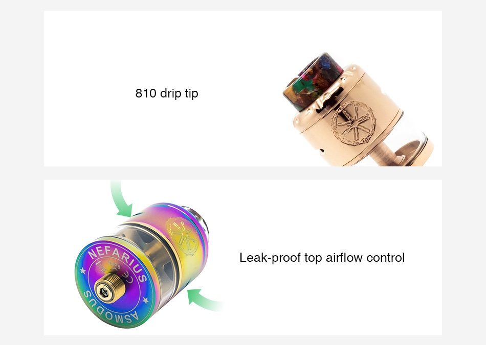 Asmodus Nefarius TF-BF RDTA 4ml 810 drip tip Leak proof top airflow control