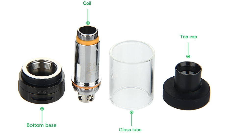 Aspire K4 Quick Start Kit 2000mAh Coil op cap Bottom base Glass tube