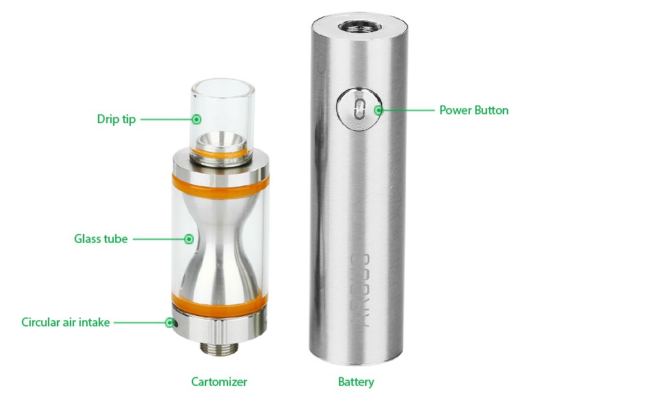 VapeOnly Arcus Express Kit 900mAh Power Button Drip tip Glass tube Circular take Atomizer Battery