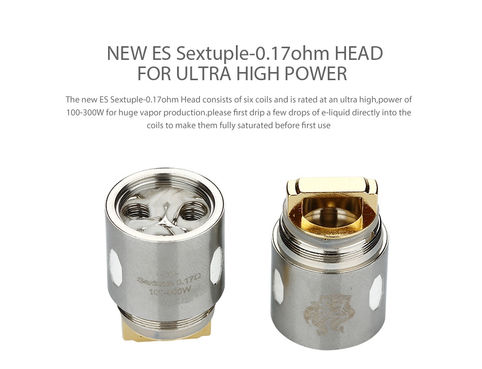 Eleaf MELO 300 Atomizer 6.5ml/3.5ml NEW ES Sextuple 01 ohm HEAD FOR ULTRA HIGH POWER The new ES Sextuple 0 17ohm Head consists of six coils and is rated at an ultra high  power of 100 300W for huge vapor production  please first drip a few drops of e liquid directly into the coils to make them fully saturated before first use
