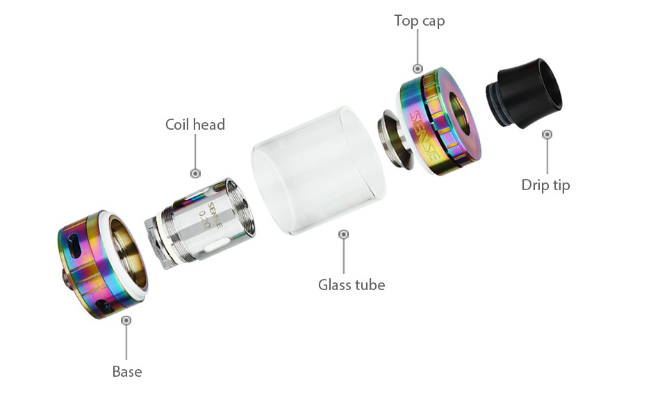 Sense Blazer Pro Subohm Tank 7ml op cap Coil head Drip tip Glass tube Base