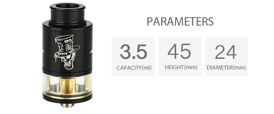 Advken Mad Hatter 24 RDTA PARAMETERS    3 54524 CAPACITY ml  HEIGHT mm  DIAMETER mm