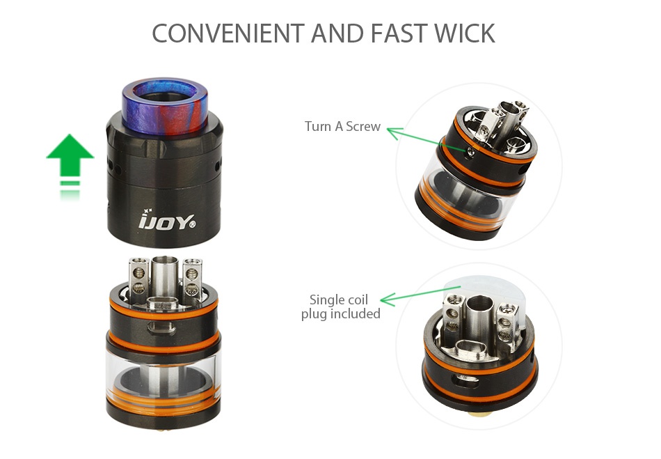 IJOY RDTA 5 Tank 4ml CONVENIENT AND FAST WICK Turn a screw JOYo Single coil lug included