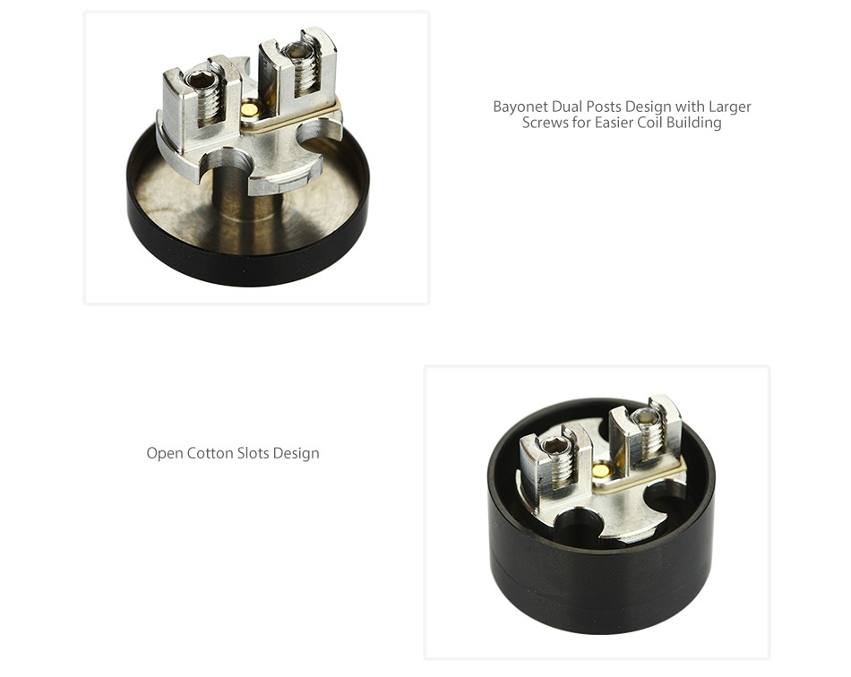 Advken Ziggs RDTA 2.5ml Bayonet Dual Posts Design with Larger Screws for Easier Coil Building Open Cotton Slots Desig