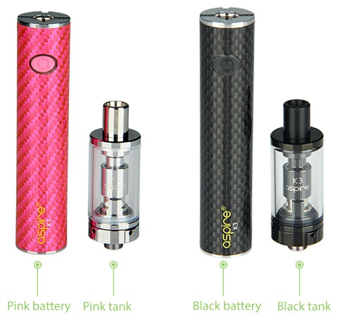 Aspire K3 Quick Start Kit 1200mAh Pink battery Pink tank Black battery Black tank