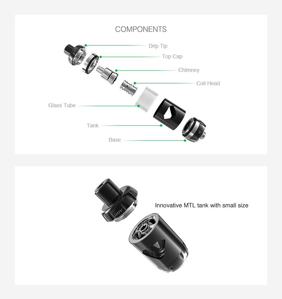 IJOY ELF MTL Tank 2ml COMPONENTS Drip T Chime Coil Head Glass Tube Base Innovative mtl tank with small size