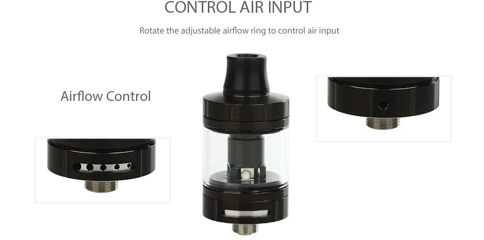 Vapefly Nicolas MTL Subohm Tank 3ml CONTROL AIR INPU Rotate the adjustable airflow ring to control air input Airflow Contro