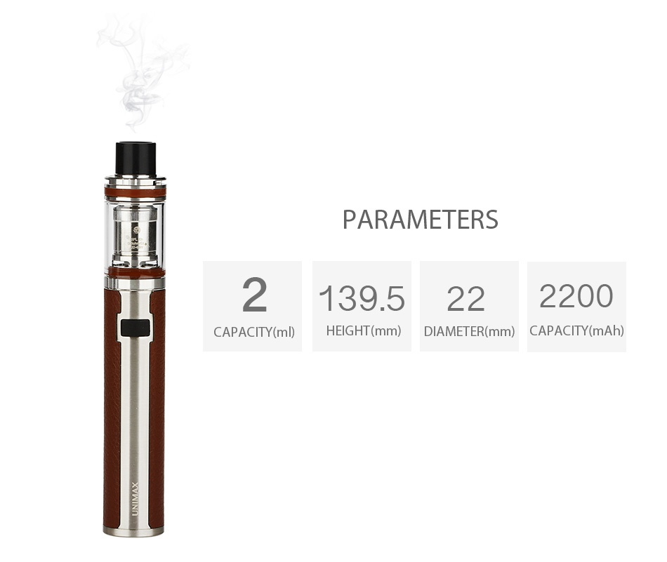 Joyetech UNIMAX 22 Starter Kit 2200mAh PARAMETERS 2139522220 CAPACITY m HEIGHT mm  DIAMETER mm  CAPACITY mAh