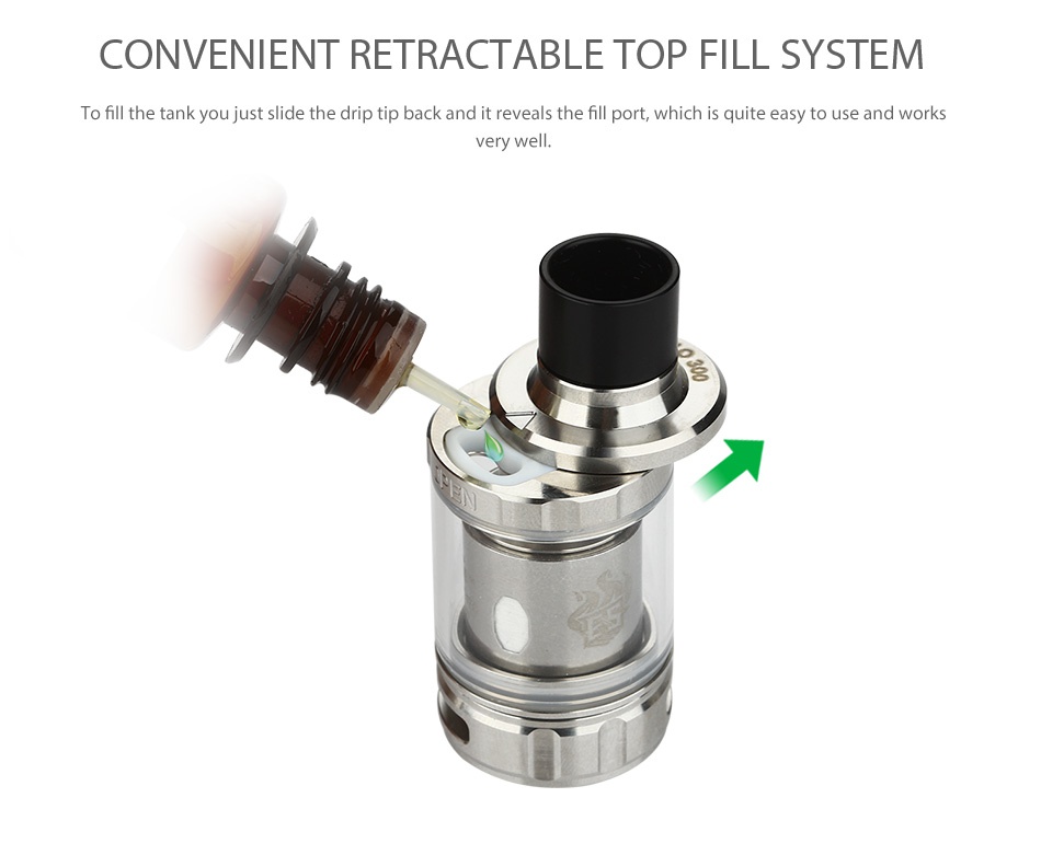 Eleaf iStick QC 200W with Melo 300 Kit 5000mAh CONVENIENT RETRACTABLE TOP FILL SYSTEM To fill the tank you just slide the drip tip back and it reveals the fill port  which is quite easy to use and work very well