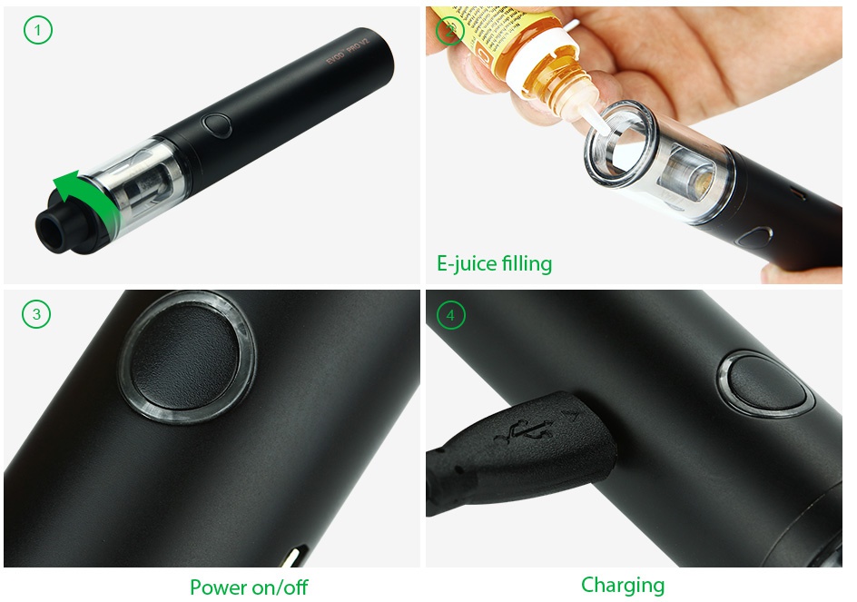 Kangertech EVOD PRO V2 Starter Kit 2500mAh E juice filling Power on off Charging