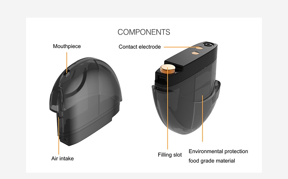 KOMGE Cashew Cartridge 2ml 5pcs COMPONENTS Mouthpiece Contact electrode Environmental protection Air intake Filling slot food grade material