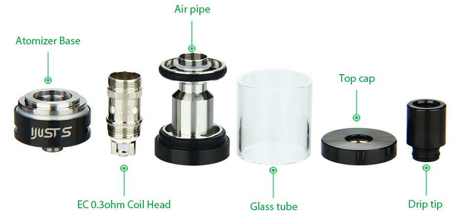 Eleaf iJust S Starter Kit 3000mAh Air pipe Atomizer base Top cap JUSTS EC 0 ohm Coil head Glass tube
