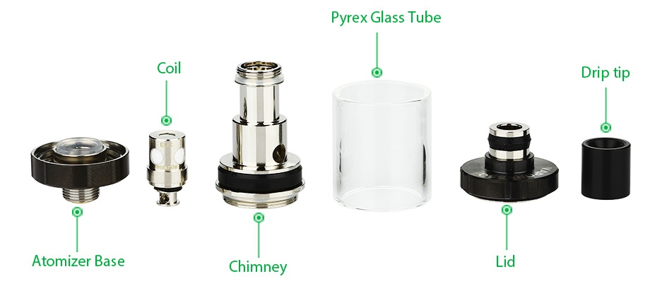 Vaporesso Drizzle Vaping Starter Kit 1000mAh Pyrex Glass Tube Coil Drip tip   Atomizer base Chimney Lid