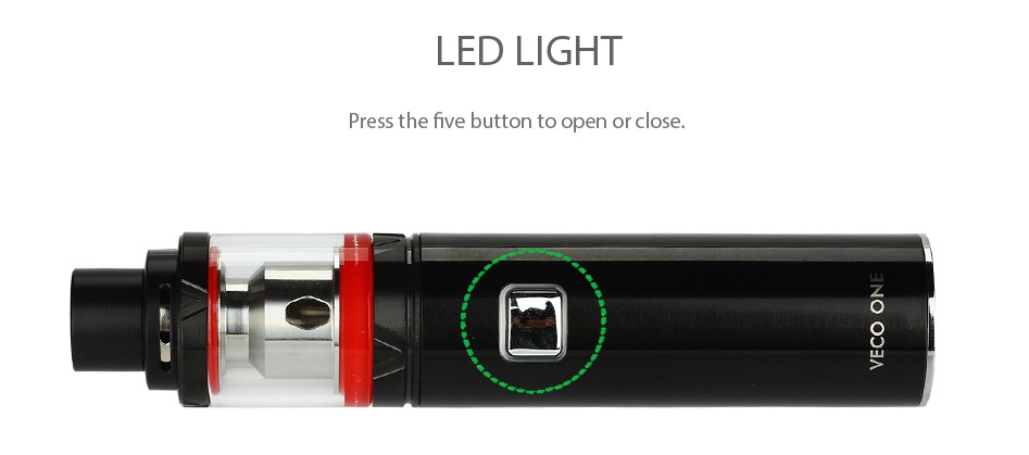 Vaporesso VECO ONE Starter Kit 1500mAh LED LIGHT Press the five button to open or cl