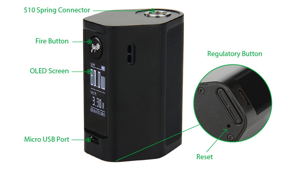 WISMEC Reuleaux RXmini 80W Starter Kit 2100mAh 510 Spring Connector Fire button Regulatory Button OLED Screen Micro usb port