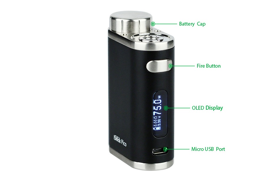 Eleaf iStick Pico 75W TC Full Kit Battery Cap Fire butte   OLED Display y Micro usB port