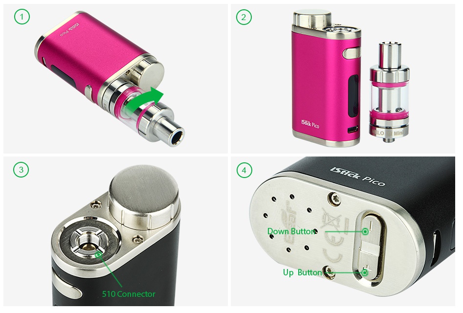 Eleaf iStick Pico 75W TC Full Kit c Up Button 510 Connector