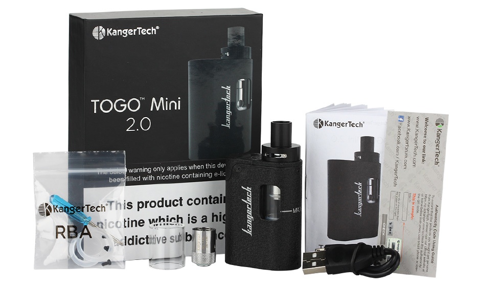 Kangertech TOGO Mini 2.0 Starter Kit 1600mAh LK KangerTech T  GO Mini 2 0 KKanger Tech plies when this dev aining e l A RangerTech This product contai RBA nico tine which is a hid ldictitive su bc