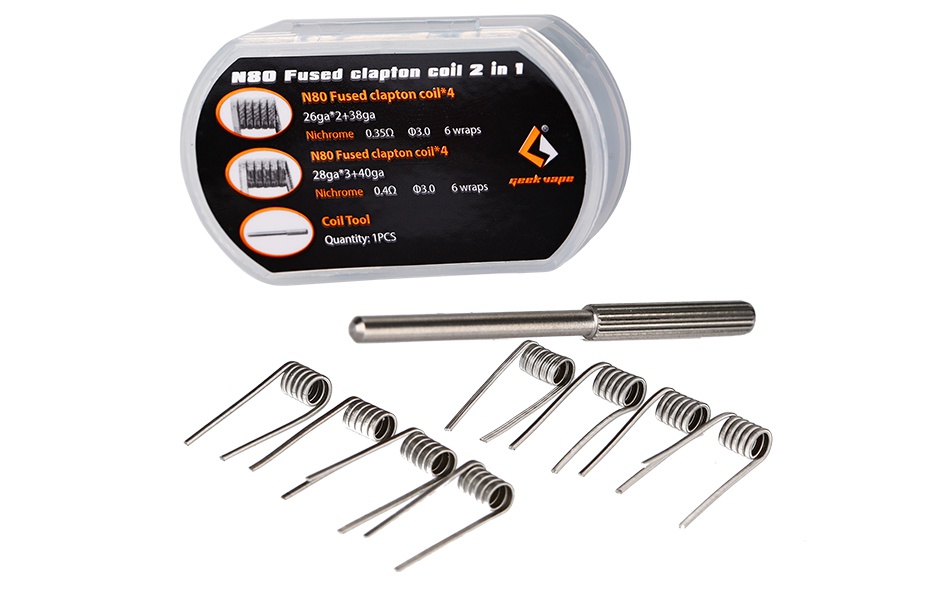 GeekVape N80 Fused Clapton Coil 2 In 1 8pcs NDFs  clapton co2ln  N80 Fused clapton coil 4 26ga2 389a Nichrome 0350 3 0 6 wrap N80 Fused clapton coil 4 Nichrome 0 4Q 3 0 6 wraps el vapa Coil To Quantity  IPCS