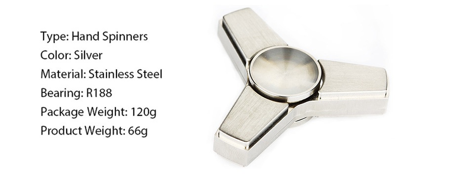 Mini Triangle Hand Spinner Type  Hand Spinners Color  Silver Material  Stainless steel Bearing  R188 Package Weight  120g Product Weight  66g