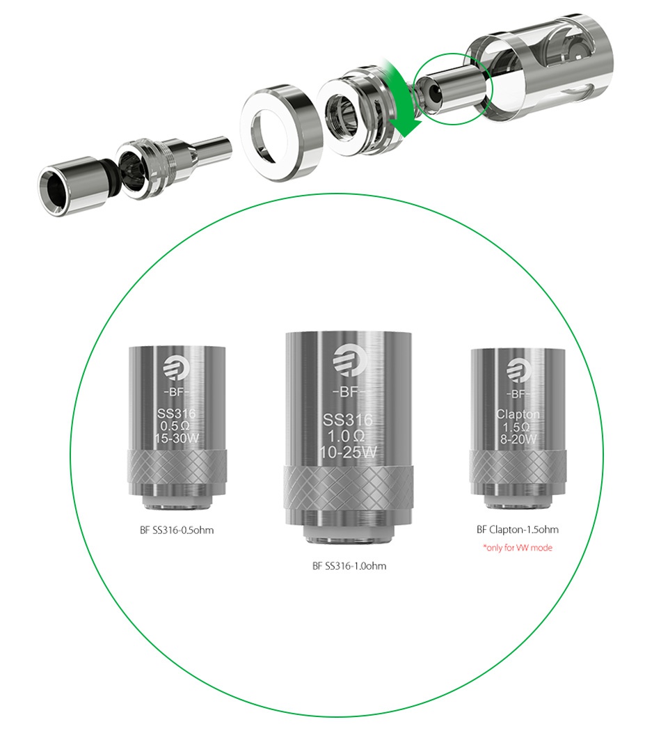 Joyetech Cubis Tank Atomizer 3.5ml sS316 Clapt 15 30 0 25  BF SS316 0Sohm BF Clapton 1ohm only for W mode BF SS316 10ohm