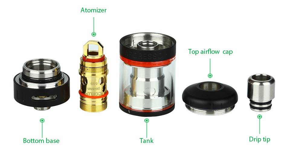 Vaporesso TARGET Pro Ceramic cCELL Tank 2.5ml Atomizer Top airflow cap Bottom base Tank Drip tip