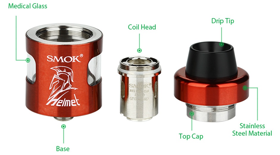 SMOK Helmet Tank 2ml Medical glass Drip ti p p Coil head O SMOK helmet Stainless Top Ca Steel material p Base