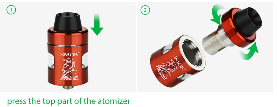 SMOK Helmet Tank 2ml press the top part of the atomizer