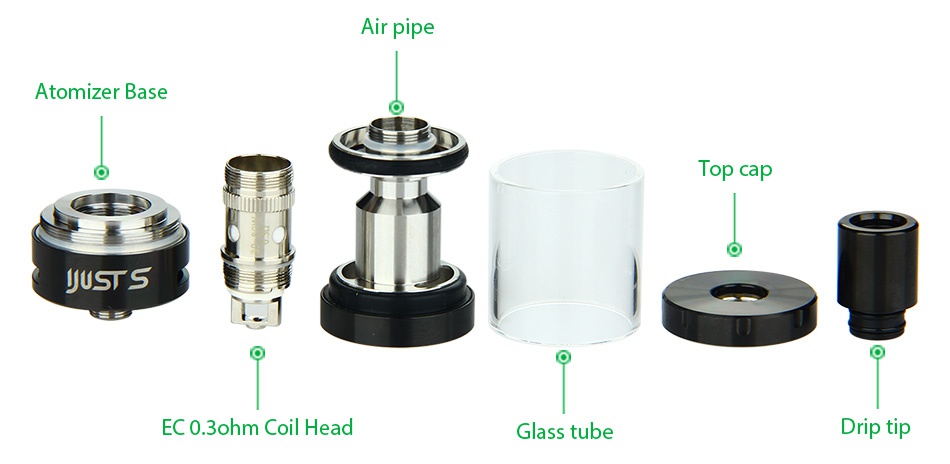 Eleaf iJust S Atomizer 4ml Air pipe Atomizer base Top ca JUSTS EC 0 ohm Coil head lass tube Drip tip