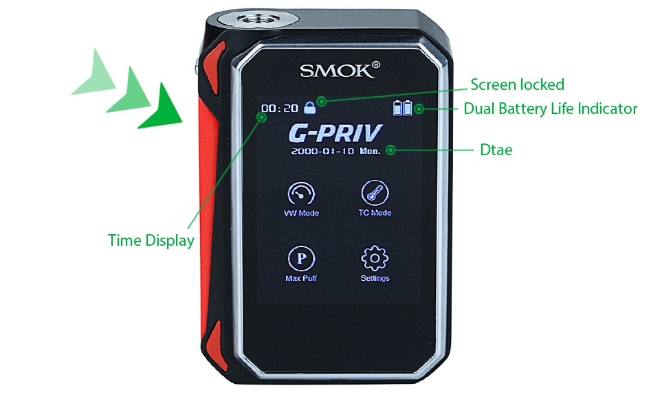 SMOK G-PRIV 220 With TFV8 Big Baby Starter Kit SMOK Screen locked Dual Battery Life Indicator G PRIV  B   lMon Dtae Time Display Max Puff