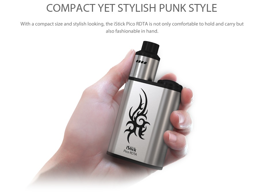 Eleaf iStick Pico RDTA 75W TC Kit 2300mAh COMPACT YET STYLISH PUNK STYLE With a compact size and stylish looking  the iStick Pico RDtA is not only comfortable to hold and carry but also fashionable in hand