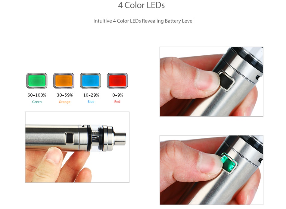 Eleaf iJust NexGen Full Kit 3000mAh 4 Color leds Intuitive 4 Color LEDs Revealing Battery Level     60 100 30 59 10 29