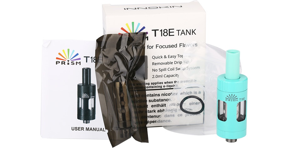 Innokin Prism T18E Tank 2ml T18E TANK for Focused Fla vers   T1 Quick Easy To PRISM 2 0ml Capacity substanc tark abhang rdance USER MANUAL