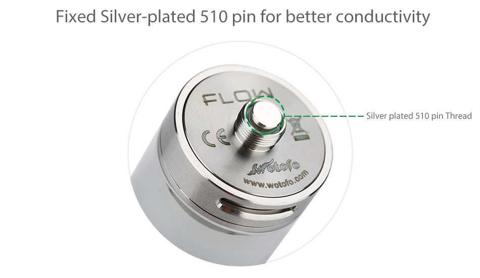 WOTOFO FLOW SUBTANK 4ml Fixed Silver plated 510 pin for better conductivity Silver plated 510 pin Thread wowwwotou