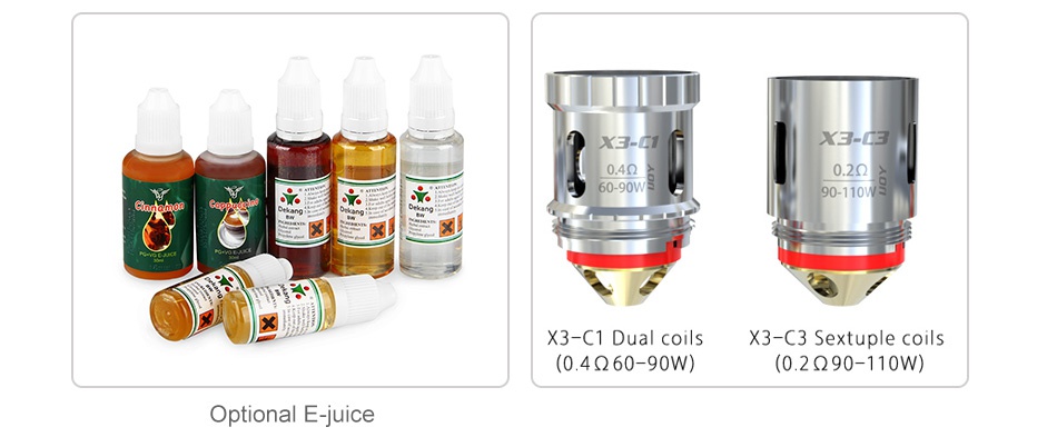 IJOY Captain X3 Subohm Tank 8ml 0 20 X3 C1 Dual coils X3 C3 Sextuple coils  0 4960 90W   0 2990 110W  Optional E juice