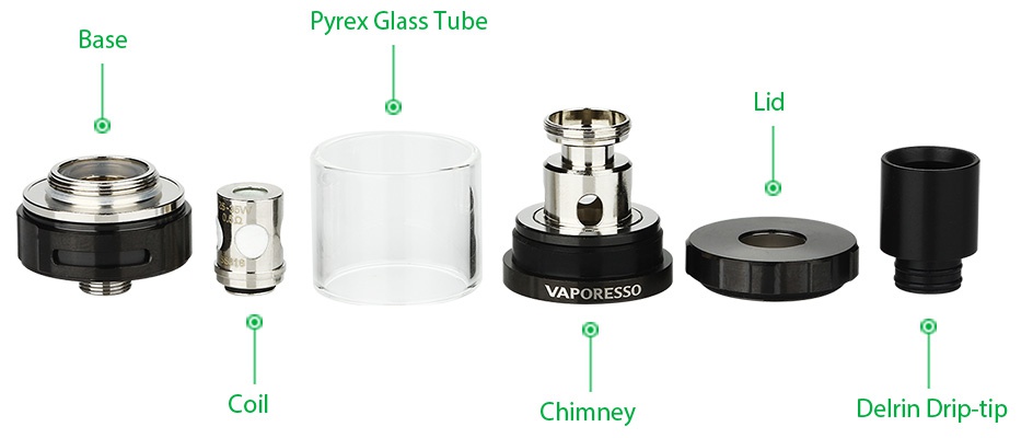 Vaporesso Estoc Tank With EUC Coil 2ml G ass l ube Base Chimney Delrin Drip ti p