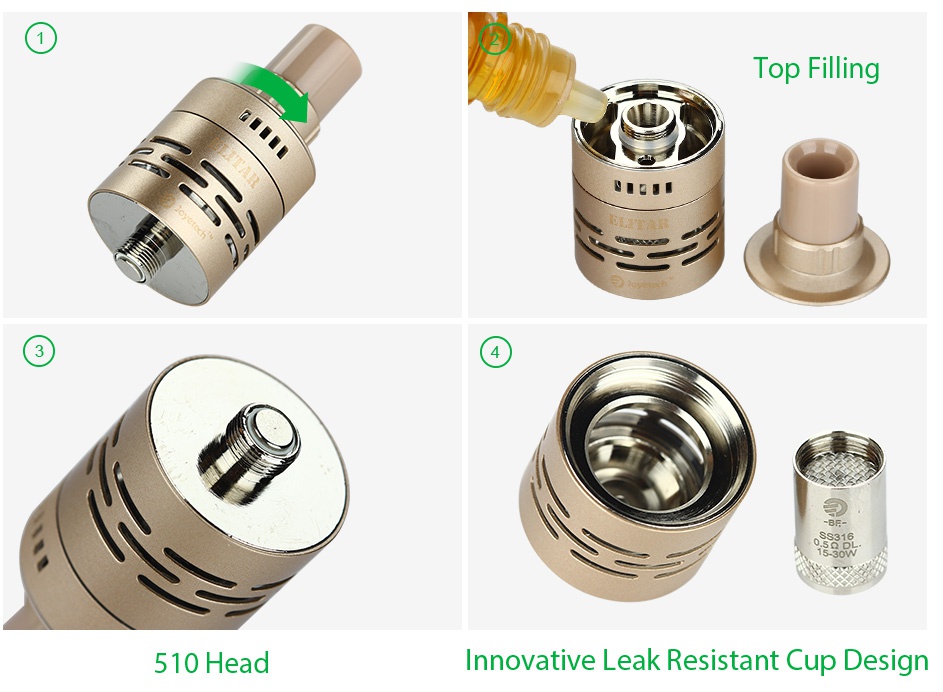 Joyetech Elitar Pipe Atomizer Kit 2ml Top Filling   510 Head Innovative Leak Resistant Cup Design