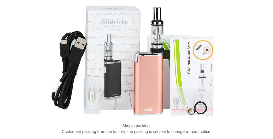 Eleaf iStick Trim Kit with GSTurbo 1800mAh Sticklrim o 0 O Simple packin Customary packing from the factory  the packing is subject to change without notice