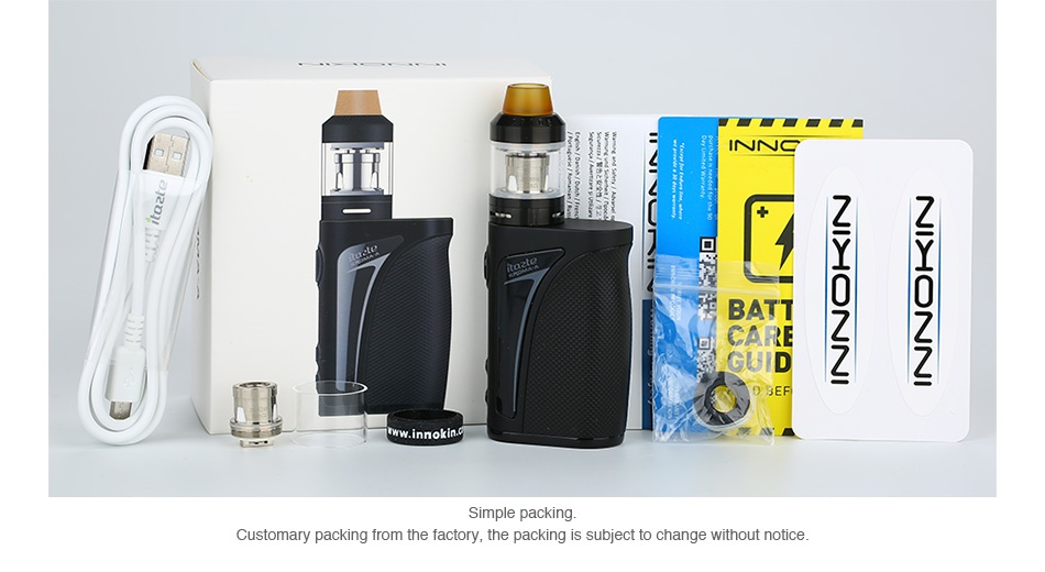 Innokin Kroma-A 75W TC Kit with Crios Tank 2000mAh INNO BATT CARE GU D Simple packing Customary packing from the factory  the packing is subject to change without notice