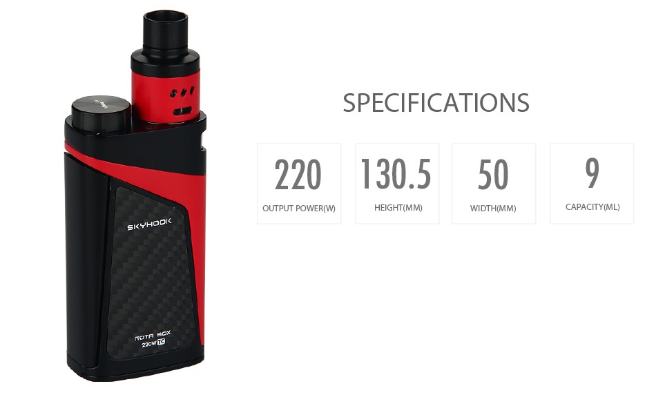 SMOK SKYHOOK RDTA BOX Starter Kit SPECIFICATIONS 220130 5509 OUTPUT POWER W EIGHT MM  CAPACITY ML