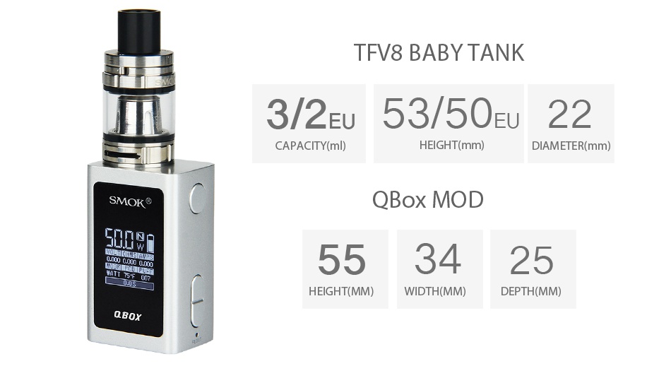 SMOK QBOX TC Kit with TFV8 Baby 1600mAh SMOK SMOK SMOK SMOK SMOK STT      CLT OHMS AMPS OBOX BOX BOX Black Silver Gold